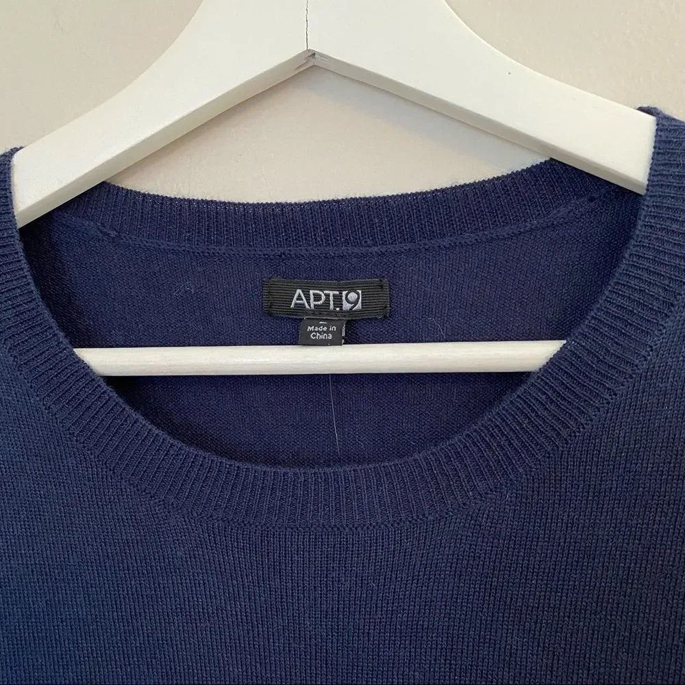 Apt. 9 Sweater Crewneck Long Sleeve Color Block Navy Blue Knit Wool Casual Comfy